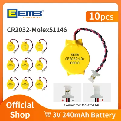 10PACK EEMB 3V 2Pin CR2032 Battery with Wire CR2016 CMOS Battery Motherboard Laptop Replacement Battery for Alienware ASUS Dell