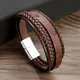 2023 New Men Leather Bracelets Braided Rope Bangle Multilayer Black Brown Color Vintage Punk Unisex