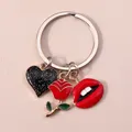 Fashion Rose Flower Keychain Enamel Love Heart Red Lips Key Chains Souvenir Gift For Women Men