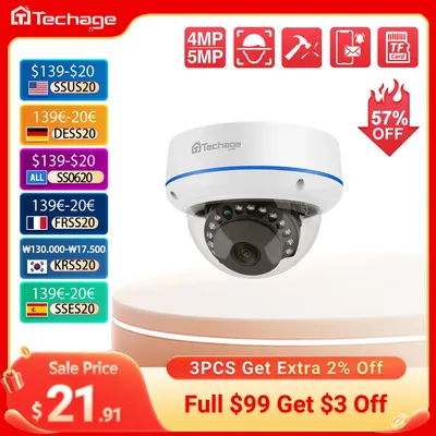 Techage H.265 HD 4MP Indoor POE IP Camera Vandalproof Dome Camera For Surveillance Kit Two-way Conversation Night Vision Onvif