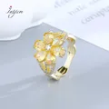 Pink Yellow Classic Sparkling Zircon Engagement Wedding Ring 18K Gold Plated White Gold Plated