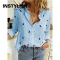 Elegant Cotton and Linen Vintage Oversized Tops Women Casual Long Sleeve Birds Print Loose Blouses