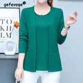 Korean Middle-aged Bottoming Shirt Spring Autumn New Long-sleeve O Neck T-shirt Oversize 5XL Solid