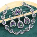 Water Drop Rainbow Topaz 925 Silver Wedding Jewelry set for Women Party Bracelet Earrings Necklace