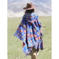 GypsyLady Bohemian Vintage Chic Cloaks Capes Hooded Blue Women Autumn Warm Knitted Ethnic Capes