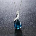 100% S925 Sterling Silver 45cm Necklace Natural Blue Topaz Jewelry Pendants Gemstone Woman Silver