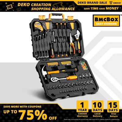 DEKO DKMT128/DKMT196 Home DIY Tool Set Auto Repair Combination Package Hand Tool Kit with Plastic