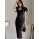 H Han Queen Summer 2022 Women's Pencil Sheath Dress Women Mid-Calf Black/White Bodycon Chic Office