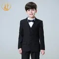 Spring Autumn Formal Black Suits for Weddings Set Children Party Host Costume Kids Blazer Vest Pants