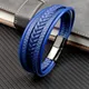 MingAo New Titanium Steel Blue Punk Braided Leather Bracelet For Men Black Magnet Clasp Bangle The