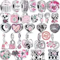 New Pink Series Flowers Butterfly Paw Print Heart Mom Forever Love Beads Fit Original Pandora Charms