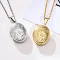 Delicate Floral Oval Heart Locket Pendant Necklaces for Women Stainless Steel Photo Frame Promise