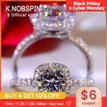 KNOBSPIN D Color Round Moissanite Ring 925 Sterling Silver Plated with 18k White Gold Rings for