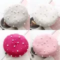 Elegant Wool Pearls Beads Berets For Women Warm Winter Hats Skullies Beanies Vintage Cashmere Female