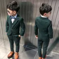 Boys Dark Green Formal Wedding Party Suit Children Blazer Vest Pants Tie 4 PCS Tuxedo Kids