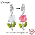 Bamoer 925 Sterling Silver Rose Hanging Bead Color Changeable Flower Pendant Charms for Women