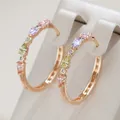 Kinel Shiny Natural Zircon Big Hoop Earrings For Women Wedding Jewelry New Design 585 Rose Gold