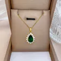 OIMG Stainless Steel Fashion Big Emerald Gemstone Geometric Necklace wedding jewelry Engagement