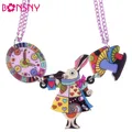 Bonsny King Mouse Rabbit Clock Necklace Acrylic Pendant News Accessories Choker Collar Animal