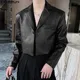 Fashion Men Blazer PU Leather Solid Color Lapel Long Sleeve Streetwear One Button Men Thin Coats