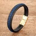 Classic Men's Braided Leather Rope Chain Women Bracelets Jewelry Gold-color Magnetic Buckle Couple