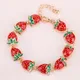 Red Strawberry Roses Charm Bracelet Bangles Kawaii Shine Crystal Enamel Bracelets For Women Fruit