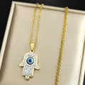 Greek Eye Fatima Hand Necklace for Women Men Stainless Steel Turkish Evil Blue Eye Protection Chain