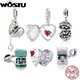 WOSTU 925 Sterling Silver Open-able Heart Charms Beads Candy Box Pendants Fir Original Bracelet DIY