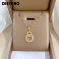 DIEYURO 316L Stainless Steel Crossover Circles Pendant Necklace For Women Girl New Luxury Choker