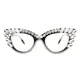 Cat Eye Reading Glasses Women Anti Blue Ray Pink White Rhinestone Trim Presbyopia Glasses Female
