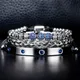 Luxury Micro Pave Blue CZ Crown Royal Charm Men Lace-up Bracelets Stainless Steel Crystals Bangles