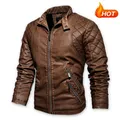 Men Fashion Leather Jacket Men Autumn Motorcycle Slim Fleece Jacket Coat Men Spring Outdoor Casual