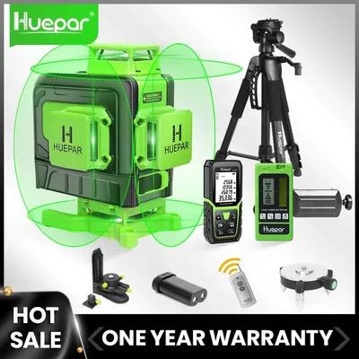 Huepar 4D 16 Lines Cross Line Laser Level Green Beam Lines Multi function & Remote Control With Li-ion battery For Tiles Floor
