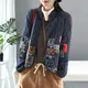 Autumn Winter Arts Style Women Long Sleeve Vintage Short Coat Patchwork Cotton Linen Single Breasted