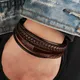 Trendy Leather Bracelets Men Stainless Steel Multilayer Braided Rope Bracelets For Male Bracelets