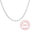 40-75cm 925 Sterling Silver 4mm Figaro Chain Necklace for Women Girl Boy Kids Italy Jewelry Kolye