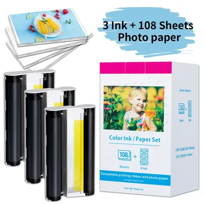 KP-108IN/KP-36IN Ink Cartridges Compatible for Canon Selphy CP1300 CP1500 CP1200 Printers 100x148mm (4x6inch) Photo Paper