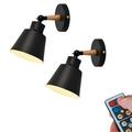 FSLiving Battery Operated Wall Sconces Wireless Macaron Black Meta Wall Lamp Adjustable Angle Modern DesignE26 Base LED Nightstand Wall Light Fixture for Corner Loft Corrider Entrance - Set of 2