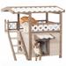 Outdoor/Indoor Feline Retreat with Durable PVC Roof, Escape Door, Curtain, Staircase for Multi-Cat Living