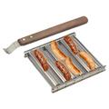 Hot Dog Roller Stainless Steel Sausage Roller Rack with Long Wood Handle BBQ Hot Dog Griller for Evenly Cooked Hot Dog