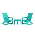 WestinTrends Ashore 3 Piece Patio Rocking Chair Set All Weather Poly Lumber Adirondack Rocker Bistro Set Porch Patio Chairs Set of 2 with Large Side Table Turquoise