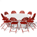 Magshion 11-Piece Round Folding Dining Table with 10 Red Chairs Set 4.5 Ft White Foldable Table Outdoor Picnic Desk with Carry Handle