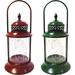 1PACK Alpine 6 In. W. x 15 In. H. x 6 In. L. Red or Green Antique Metal & Glass LED Lantern Holiday Decoration