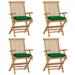 Walmeck Patio Chairs with Green Cushions 4 pcs Solid Teak Wood
