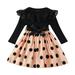 Youmylove Dresses For Girls Toddler Long Sleeve Polka Dot Print Dress Pleated Swing Casual Dress Princess Dress With Belt