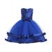 HAPIMO Girls s Party Gown Birthday Dress Sea Pearl Lace Relaxed Comfy Cute Sleeveless Princess Dress Lovely Holiday Mesh Bowknot Swing Hem Round Neck Blue 6-7 Y