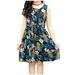 HAPIMO Girls s A Line Dress Tropical Leaf Lovely Princess Dress Sleeveless Relaxed Comfy Round Neck Pleated Swing Hem Cute Holiday Navy 12-13 Y