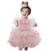 HAPIMO Girls s Party Gown Birthday Dress Solid Lace Splicing Tiered Mesh Ruffle Hem Holiday Short Sleeve Lovely Relaxed Comfy Cute Round Neck Princess Dress Pink 90