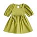 Youmylove Dresses For Girls Toddler Print Ruffle Trim Round Neck Puff Sleeve Flared A Line Dress