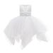 HAPIMO Girls s Party Gown Birthday Dress Solid Lace Splicing Round Neck Sleeveless Lovely Relaxed Comfy Princess Dress Mesh Tiered Ruffle Hem Cute Holiday White 120